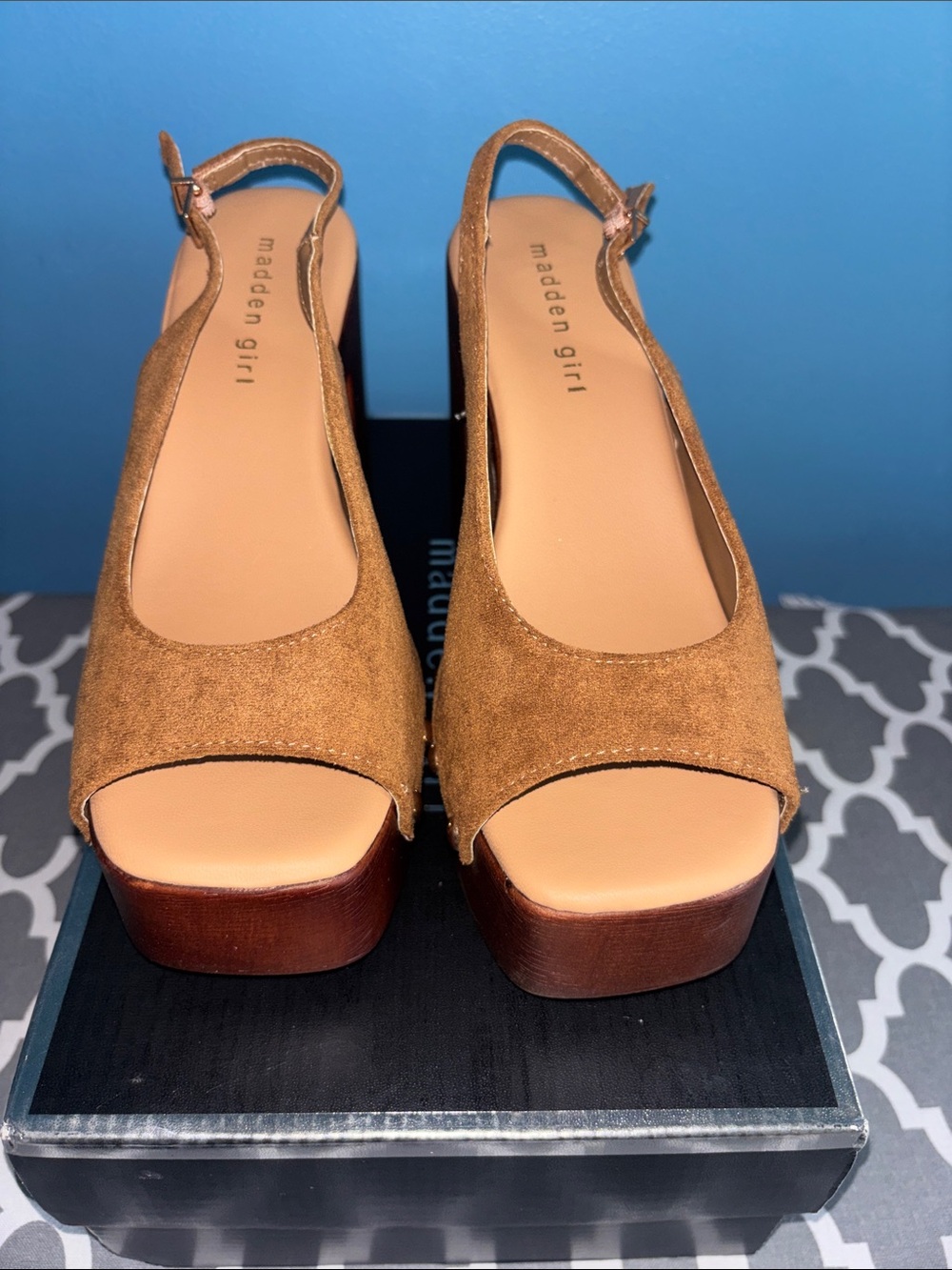 Madden Girl Tan Suede Platform Slingback Heels